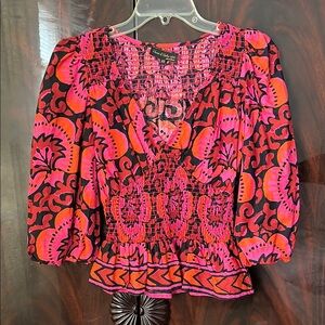 House of Harlow 1960 Floral V Neck Cotton Puff 3/4 Sleeves Top